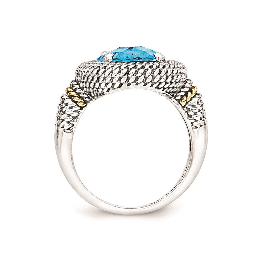 Sterling Silver w/14k Antiqued Blue Topaz Ring