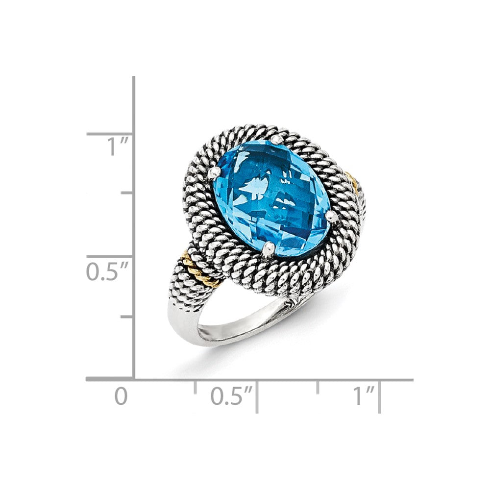 Sterling Silver w/14k Antiqued Blue Topaz Ring