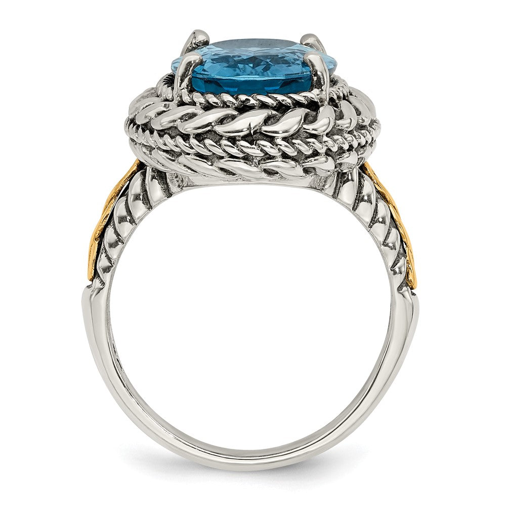 Shey Couture Sterling Silver with 14K Accent Antiqued Oval Blue Topaz Ring