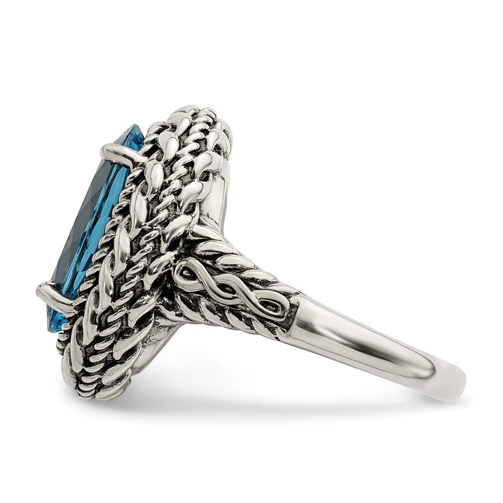 Shey Couture Sterling Silver with 14K Accent Antiqued Oval Blue Topaz Ring