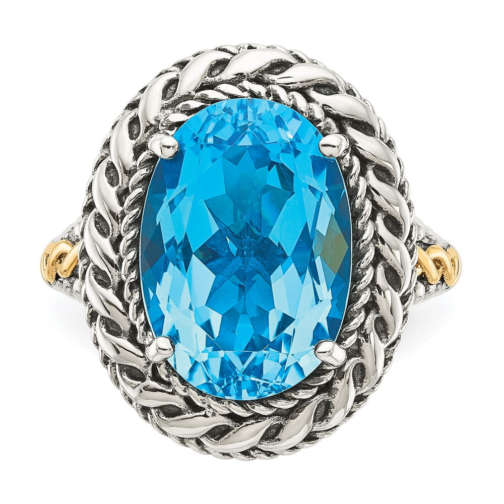 Shey Couture Sterling Silver with 14K Accent Antiqued Oval Blue Topaz Ring
