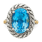 Shey Couture Sterling Silver with 14K Accent Antiqued Oval Blue Topaz Ring