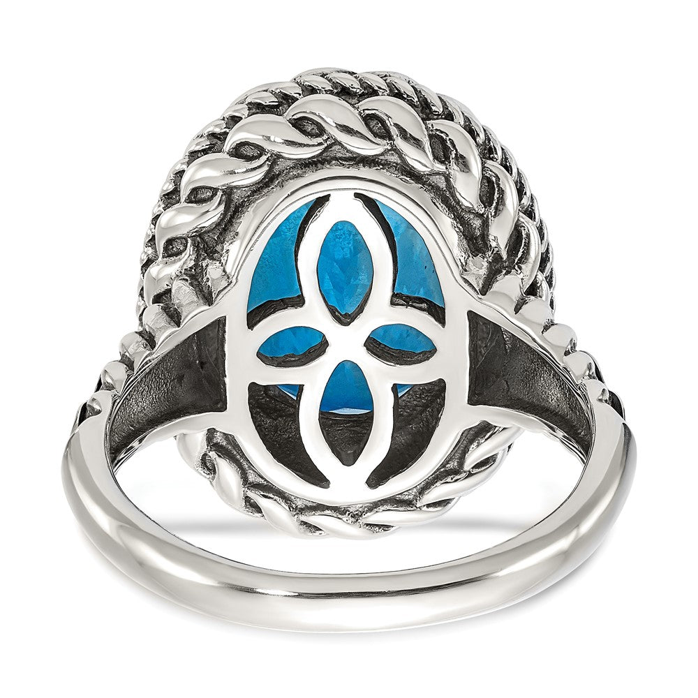 Shey Couture Sterling Silver with 14K Accent Antiqued Oval Blue Topaz Ring