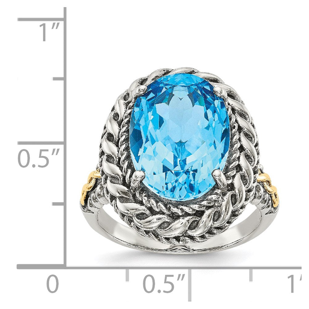 Shey Couture Sterling Silver with 14K Accent Antiqued Oval Blue Topaz Ring