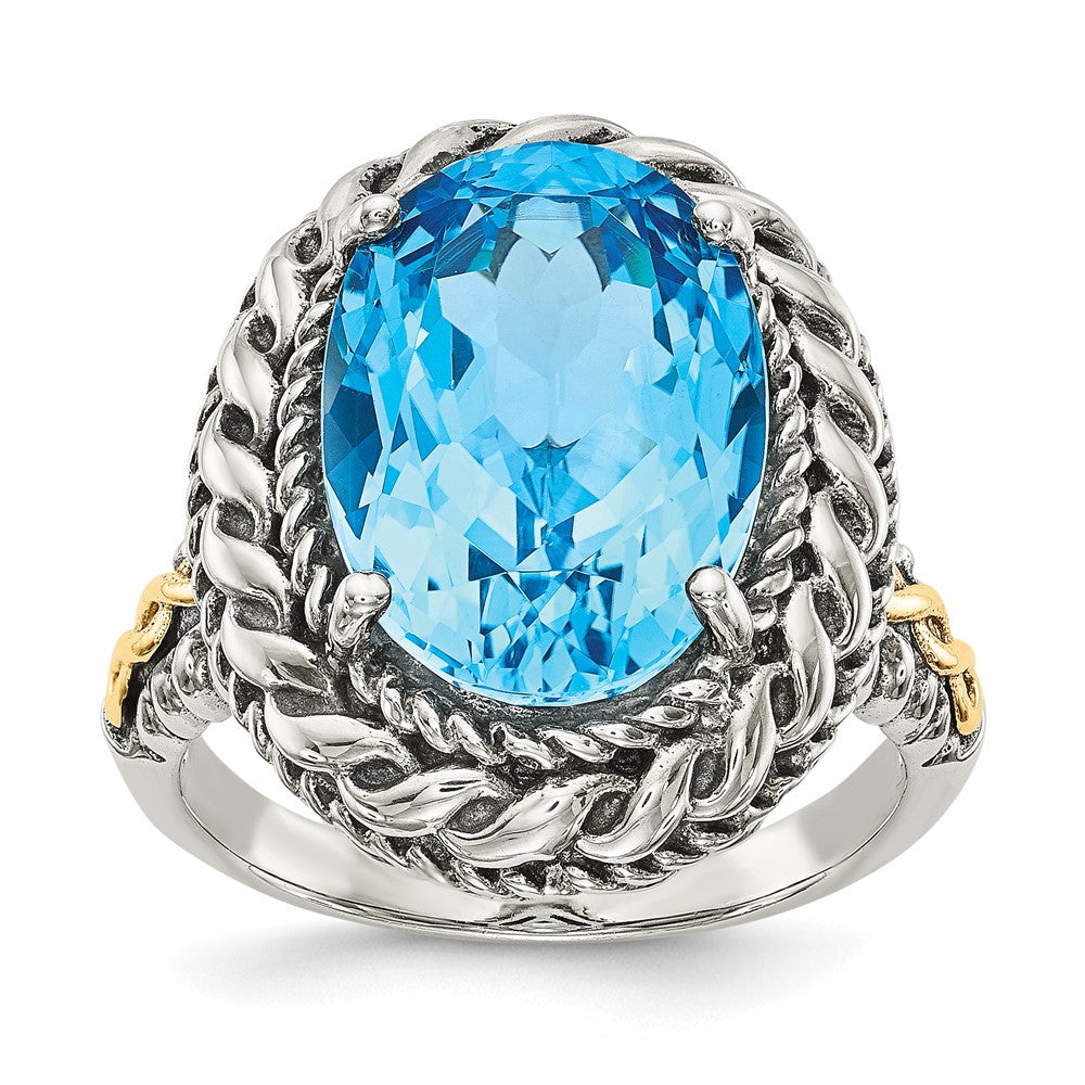 Shey Couture Sterling Silver with 14K Accent Antiqued Oval Blue Topaz Ring