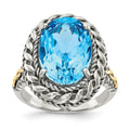 Shey Couture Sterling Silver with 14K Accent Antiqued Oval Blue Topaz Ring