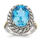 Shey Couture Sterling Silver with 14K Accent Antiqued Oval Blue Topaz Ring
