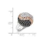 Sterling Silver & Rose Gold-plated Blk Rhodium White Topaz Onyx Ring