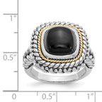 Shey Couture Sterling Silver with 14K Accent Antiqued Cabochon Black Onyx Ring