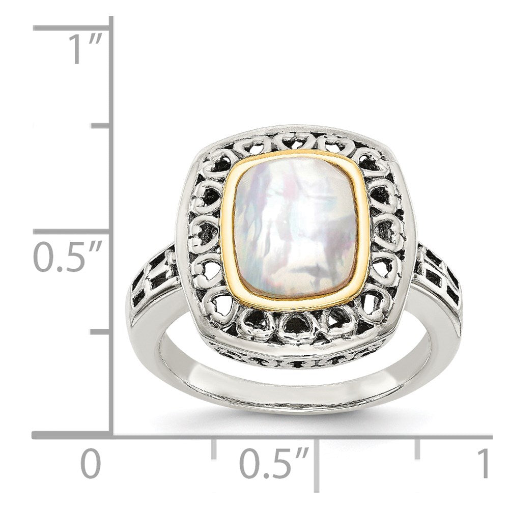 Shey Couture Sterling Silver with 14K Accent Antiqued Mother Of Pearl Ring