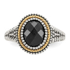 Shey Couture Sterling Silver with 14K Accent Antiqued Checkerboard-cut Black Onyx Ring