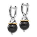 Shey Couture Sterling Silver with 14K Accent Antiqued Black Onyx Hinged Hoop Dangle Earrings