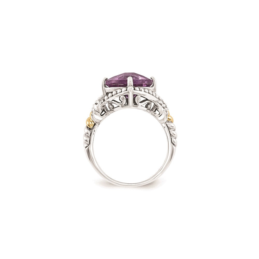 Sterling Silver w/14ky Amethyst Cushion Ring