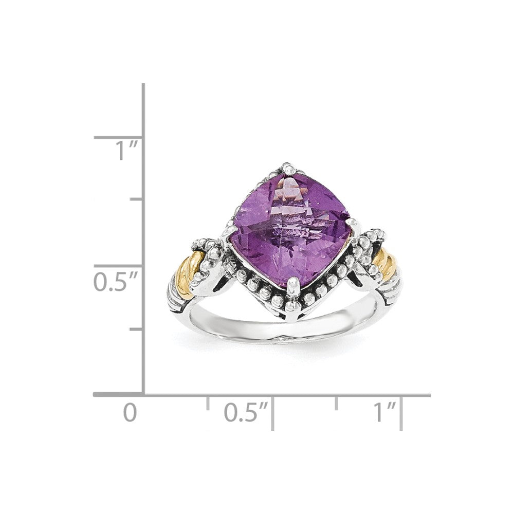 Sterling Silver w/14ky Amethyst Cushion Ring