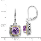 Shey Couture Sterling Silver with 14K Accent Antiqued Cushion Amethyst Leverback Earrings