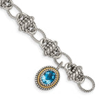 Shey Couture Sterling Silver with 14K Accent 7.5 Inch Antiqued Oval Light Swiss Blue Topaz Bracelet