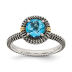 Shey Couture Sterling Silver with 14K Accent Antiqued Round Blue Topaz Ring