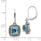 Shey Couture Sterling Silver with 14K Accent Antiqued Cushion Light Swiss Blue Topaz Leverback Dangle Earrings