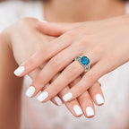 Shey Couture Sterling Silver with 14K Accent Antiqued Checkerboard Cushion London Blue Topaz Ring