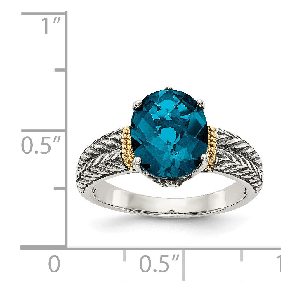 Shey Couture Sterling Silver with 14K Accent Antiqued Oval London Blue Topaz Ring