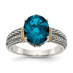 Shey Couture Sterling Silver with 14K Accent Antiqued Oval London Blue Topaz Ring