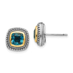 Shey Couture Sterling Silver with 14K Accent Antiqued Cushion London Blue Topaz Post Earrings