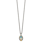 Shey Couture Sterling Silver Gold-tone Flash Gold-plated Antiqued Oval London Blue Topaz 18 inch Necklace