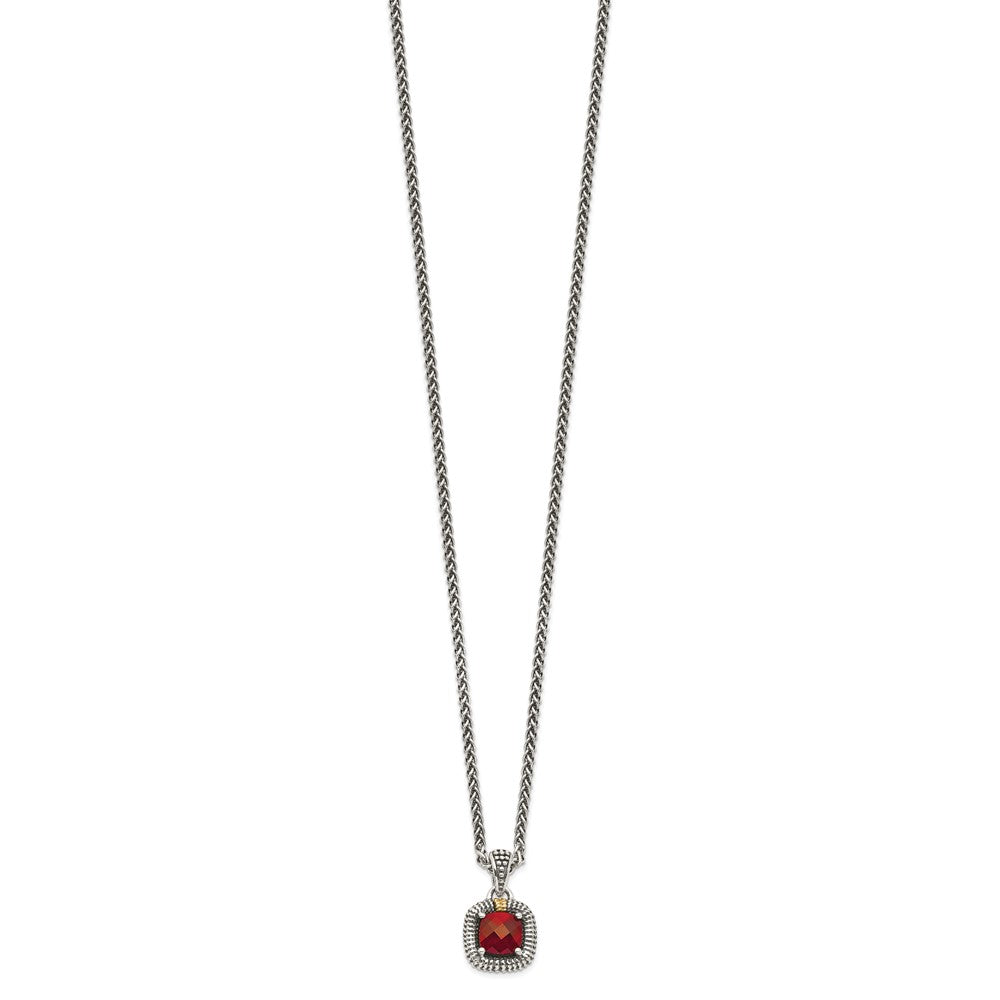 Shey Couture Sterling Silver with 14K Accent 18 Inch Antiqued Checkerboard Bezel Garnet Necklace