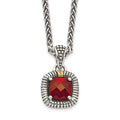 Shey Couture Sterling Silver with 14K Accent 18 Inch Antiqued Checkerboard Bezel Garnet Necklace