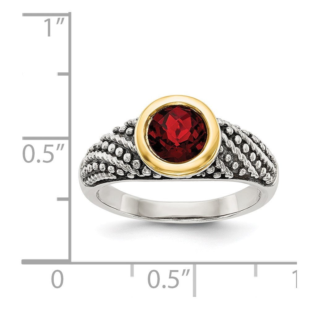 Shey Couture Sterling Silver with 14K Accent Antiqued Round Bezel Garnet Ring
