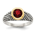 Shey Couture Sterling Silver with 14K Accent Antiqued Round Bezel Garnet Ring