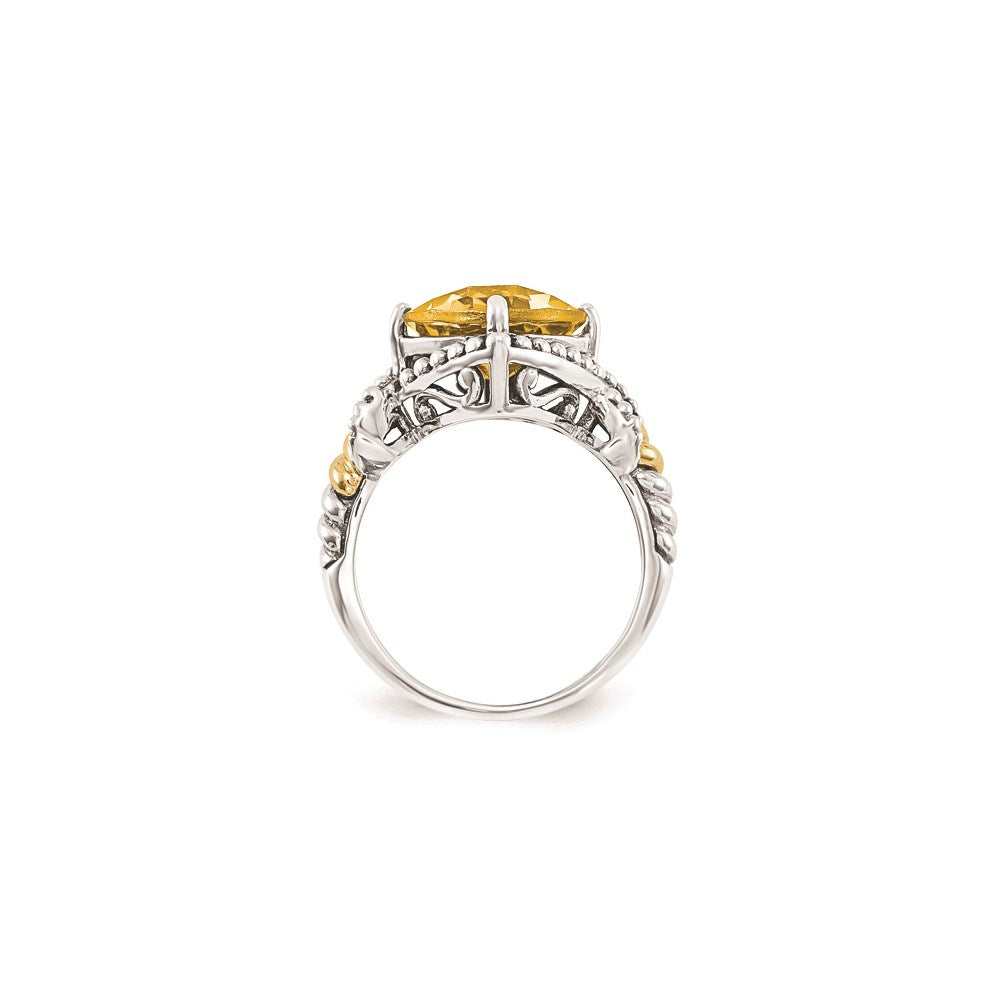 Sterling Silver w/14ky Citrine Cushion Ring