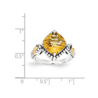 Sterling Silver w/14ky Citrine Cushion Ring