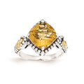 Sterling Silver w/14ky Citrine Cushion Ring