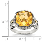 Shey Couture Sterling Silver with 14K Accent Antiqued Cushion Citrine Ring