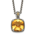 Shey Couture Sterling Silver with 14K Accent 18 Inch Antiqued Checkerboard Cushion Citrine Necklace