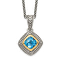 Shey Couture Sterling Silver with 14K Accent 18 Inch Antiqued Cushion Bezel Sky Blue Topaz Necklace