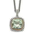 Shey Couture Sterling Silver with 14K Accent 18 Inch Antiqued Cushion Green Quartz Necklace