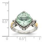 Shey Couture Sterling Silver with 14K Accent Antiqued Cushion Green Quartz Cushion Ring