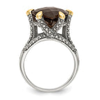 Shey Couture Sterling Silver with 14K Accent Antiqued Trillion Checkerboard Smoky Quartz Ring