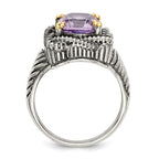 Shey Couture Sterling Silver with 14K Accent Antiqued Cushion Pink Quartz Ring