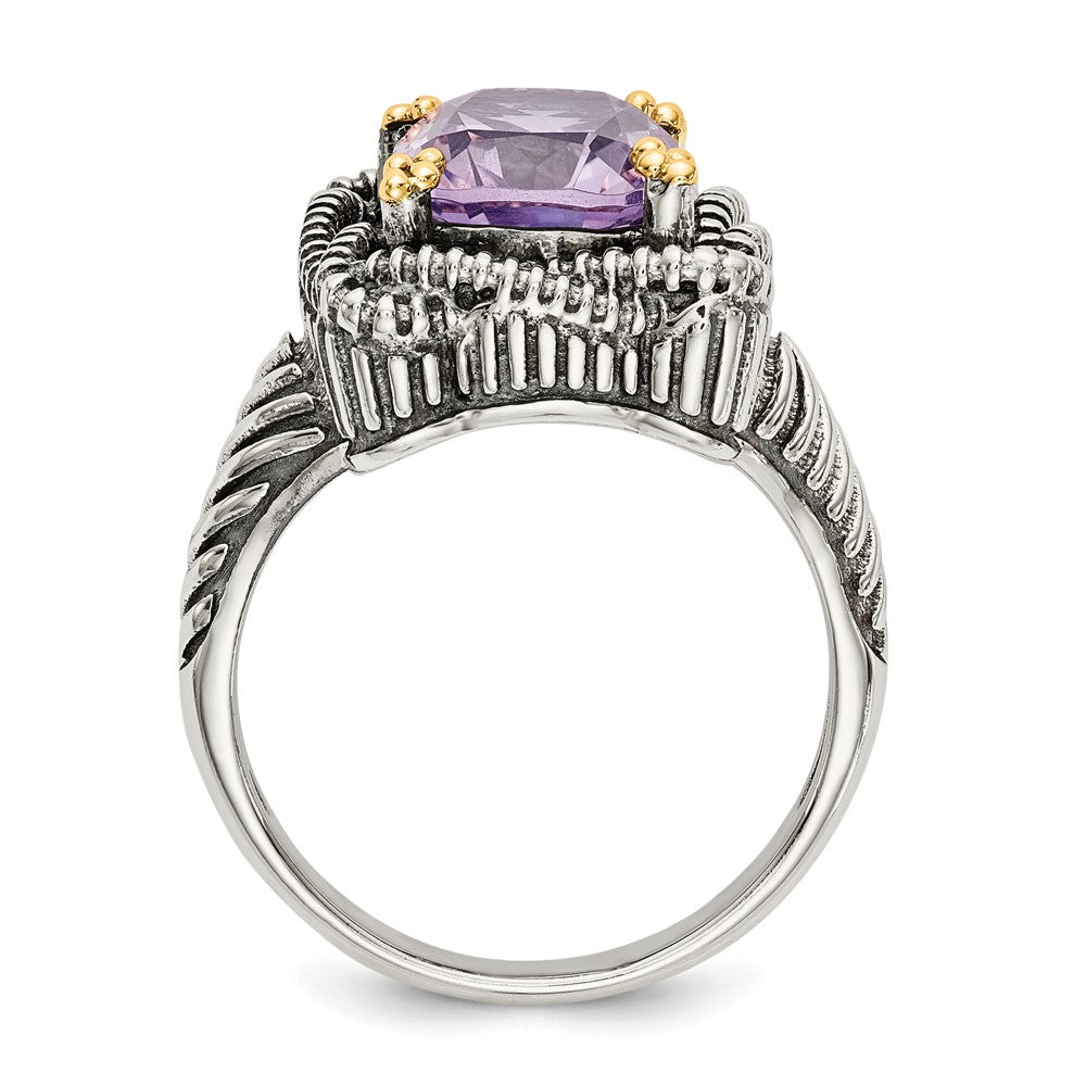Shey Couture Sterling Silver with 14K Accent Antiqued Cushion Pink Quartz Ring