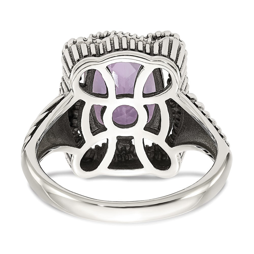 Shey Couture Sterling Silver with 14K Accent Antiqued Cushion Pink Quartz Ring