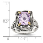 Shey Couture Sterling Silver with 14K Accent Antiqued Cushion Pink Quartz Ring