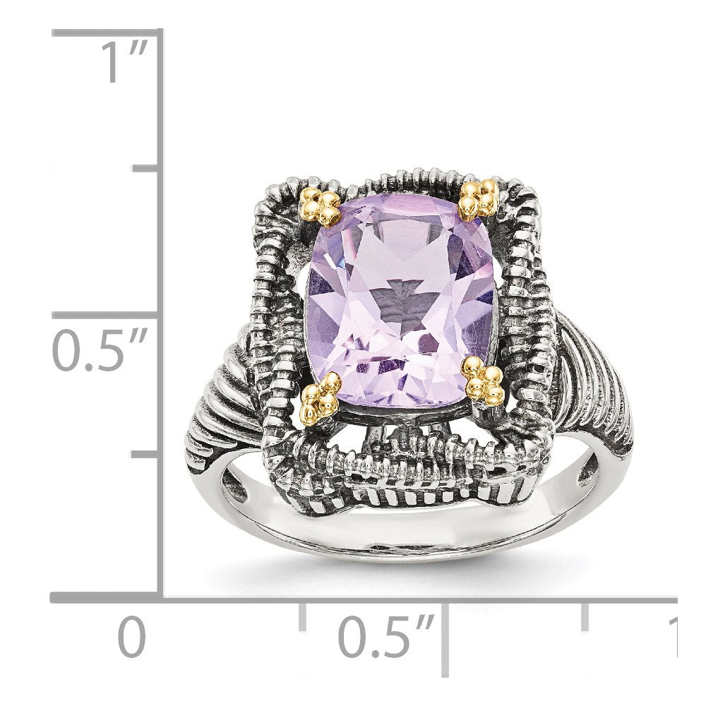 Shey Couture Sterling Silver with 14K Accent Antiqued Cushion Pink Quartz Ring