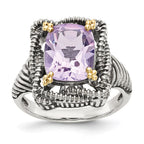 Shey Couture Sterling Silver with 14K Accent Antiqued Cushion Pink Quartz Ring