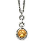 Shey Couture Sterling Silver Gold-tone Flash Gold-plated 18 Inch Antiqued Round Bezel Citrine Necklace