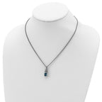 Shey Couture Sterling Silver 18 Inch Antiqued Cushion Bezel Sky Blue Topaz and Diamond Necklace