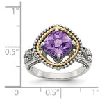 Shey Couture Sterling Silver with 14K Accent Antiqued Checkerboard-cut Cushon Amethyst Ring