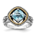 Sterling Silver w/14k Accent Polished & Antiqued Swiss Blue Topaz Ring